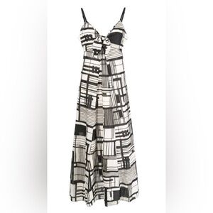 DKNY Black and White Geometric Maxi Dress